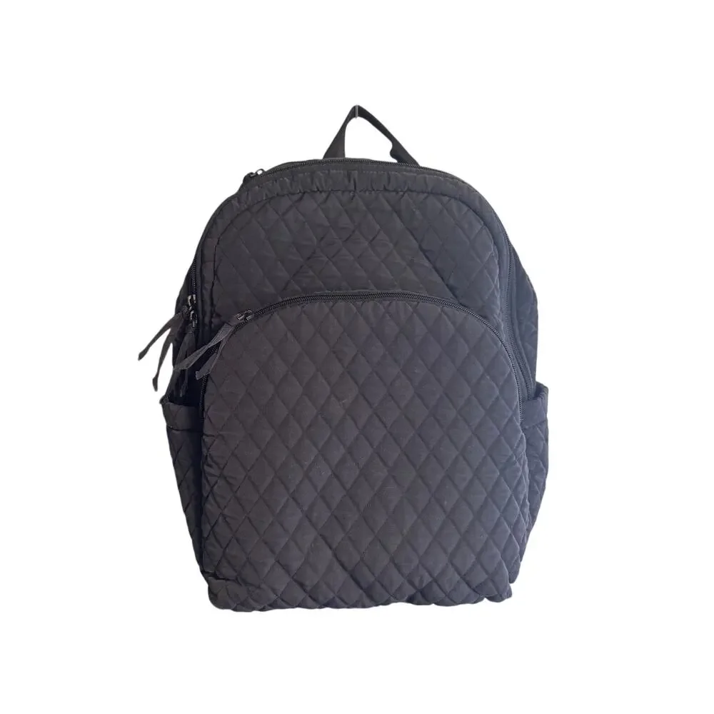 Vera Bradley Quilted Backpack Charcoal Gray Black Floral Lining Multi Pocket
